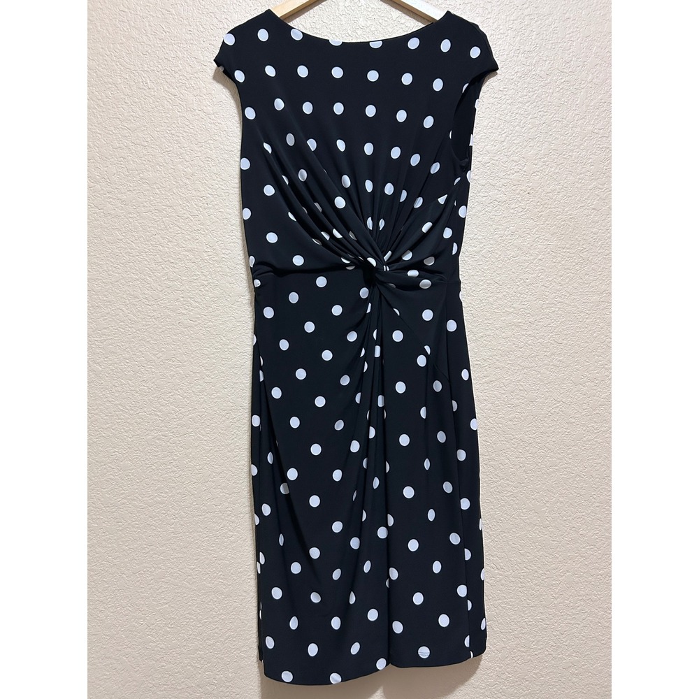 Lauren Ralph Lauren 14 Polka Dot Twist Front Sheath Dress Black White Sleeveless
